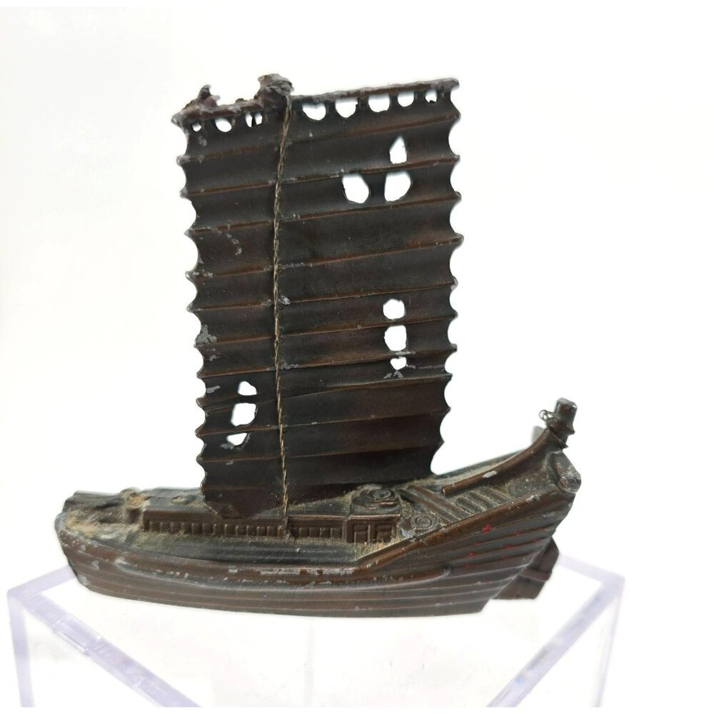 Vintage Chinese Junk Ship Model Cast Metal Figurine Collectible Asian Boat je221